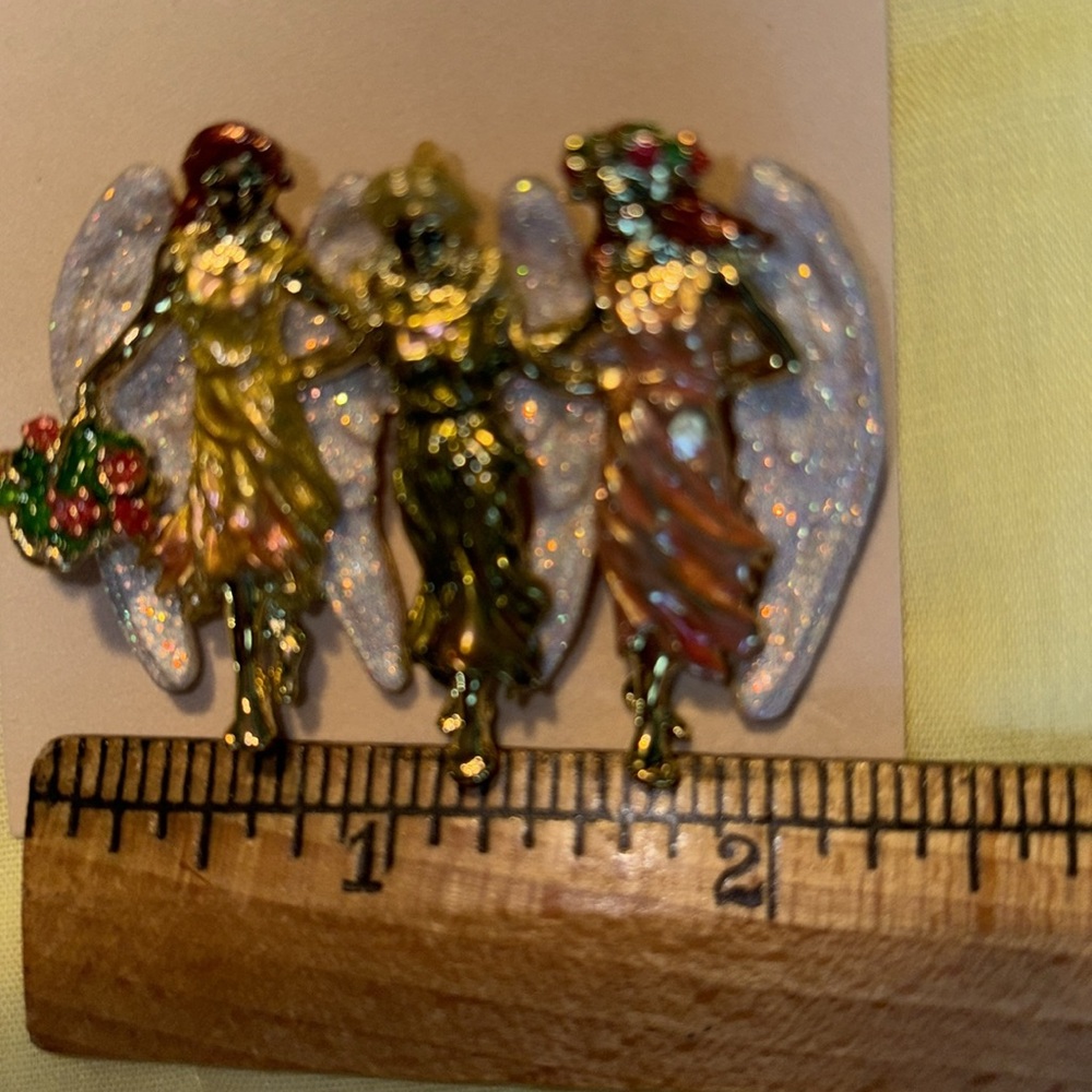 NWOT KIRK’S FOLLY 3 angels w/enamel & glitter gt pin/pendant $55 - Picture 4 of 10